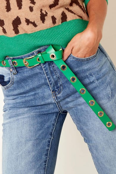 Belt with Gold Color rings Fuchsia PU h5 Picture3
